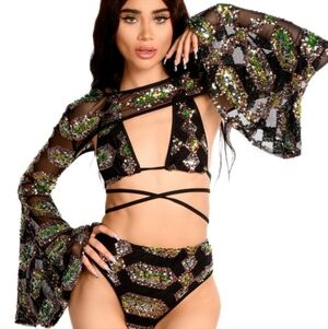 Sequin Embellished Bell Sleeve Shrug